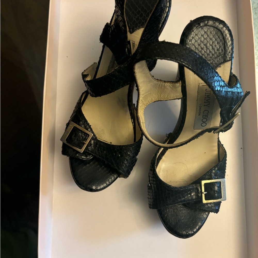 Jimmy Choo Leather Open Toe Sandal Heels